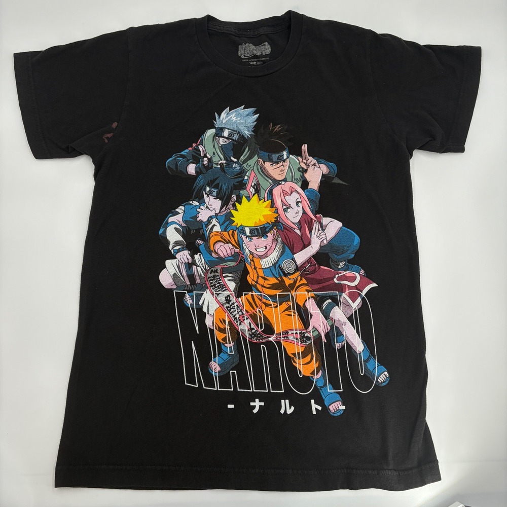 Naruto Team 7 Anime Graphic Tee Black Distressed Y2K‎ Streetwear S